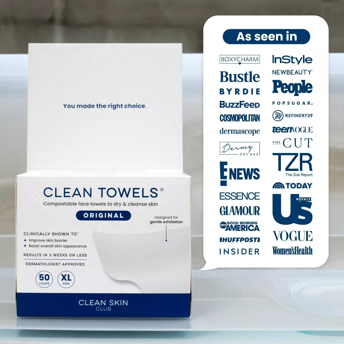 Clean Skin Club Disposable Face Towel for Improved Skin - XL - 50Ct