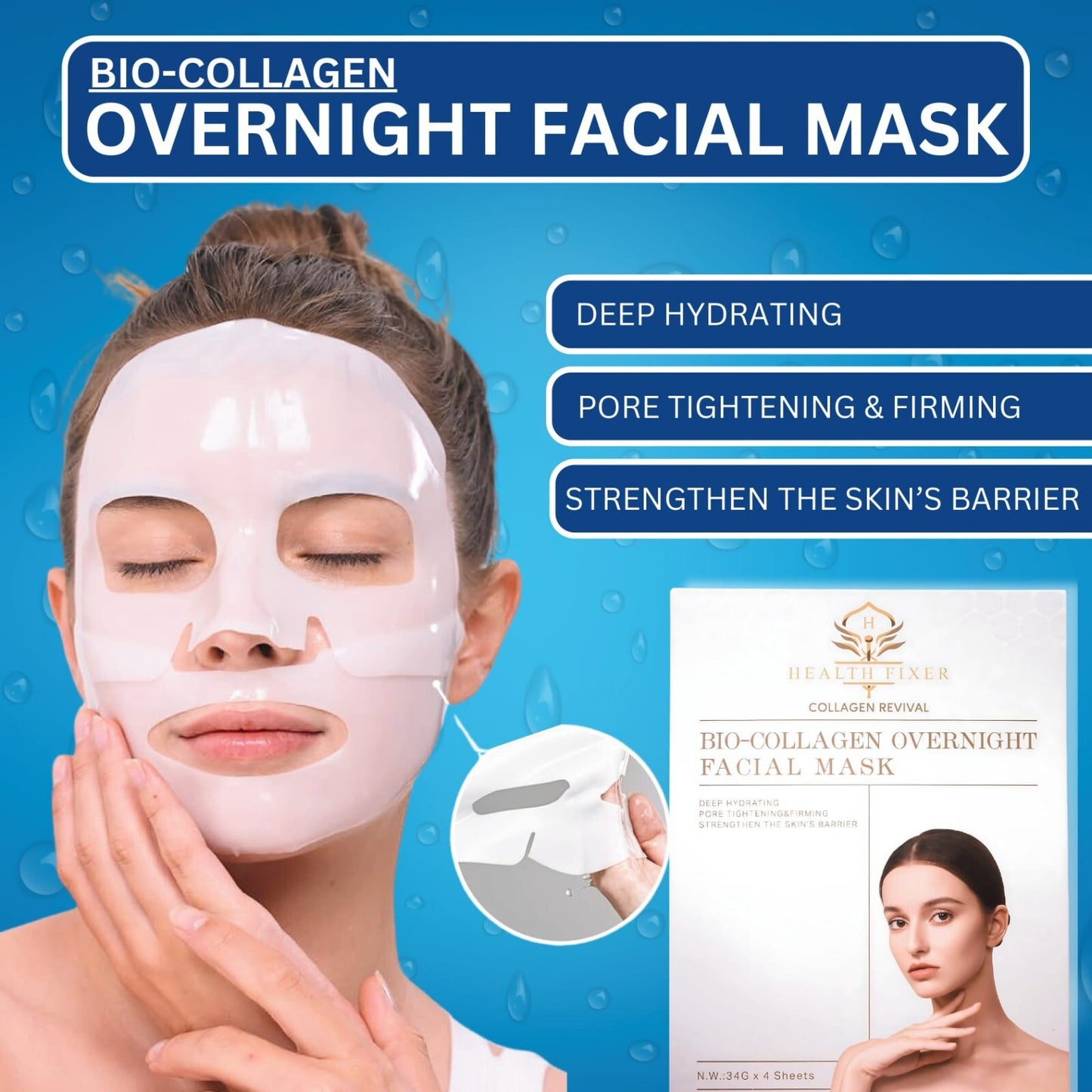 Bio-Collagen Real Deep Mask, Hydrating Overnight Hydrogel Mask, Pore Minimizing