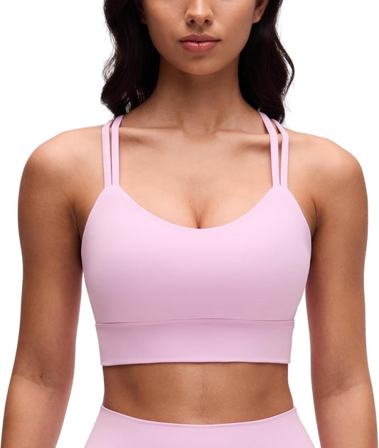 Softness Mold Butterluxe Strappy Longline Sports Brasor Women -Double in soft pink color, featuring a stylish strappy design.