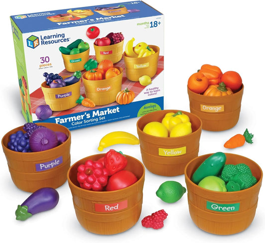 Farmer'S Market Color Sorting Set - Pretend Play Food Sets for Kids Kitchen, Color Sorting Toys, Plastic Fruit and Vegetable Toy for Kids Kitchen Set, Play Food for Toddlers 1-3