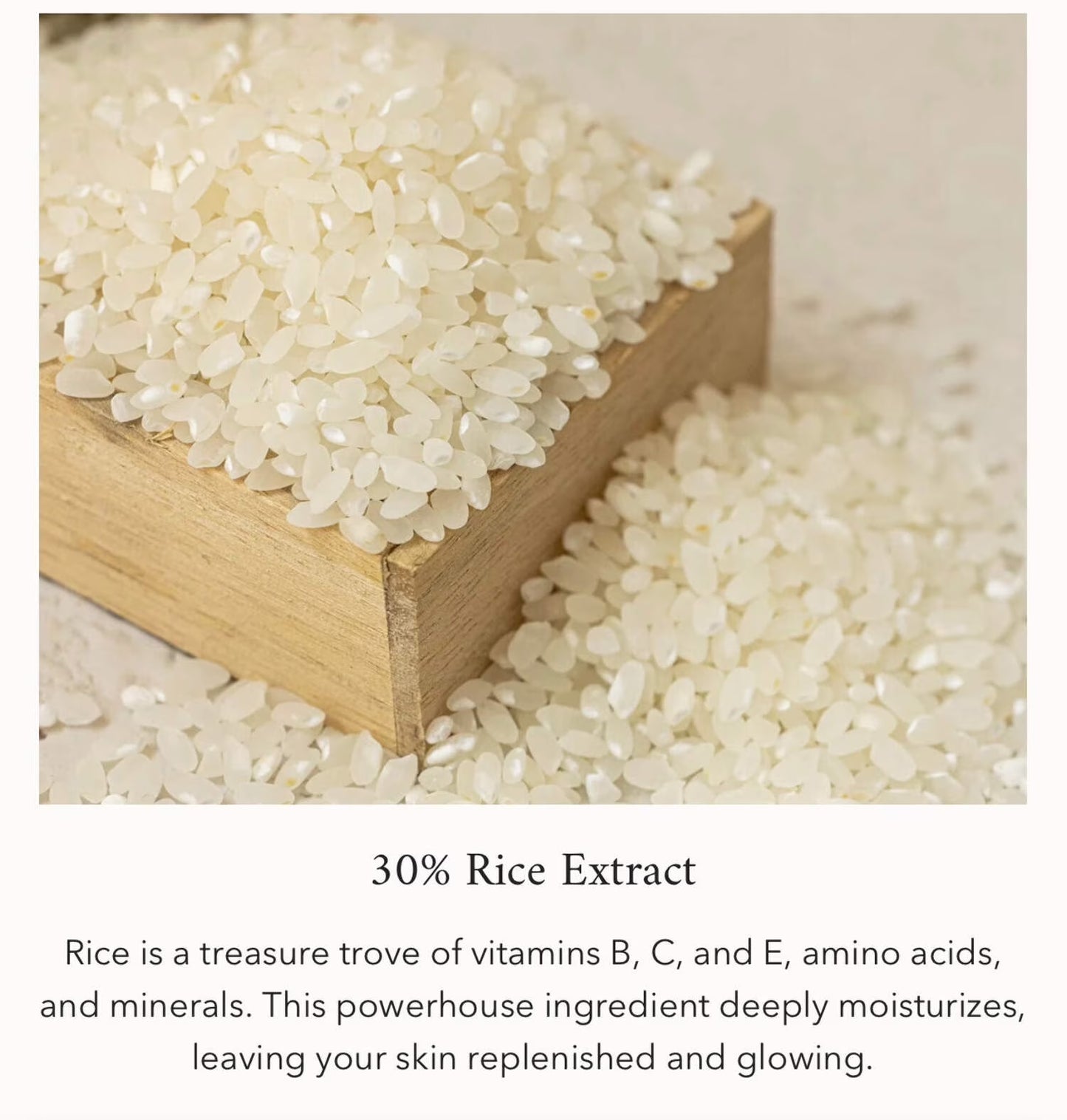 30% Rice Extract used in Relief Sun Protecting Rice + Probiotic Sunscreen Cream for Face SPF 50 for hydration.