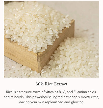 30% Rice Extract used in Relief Sun Protecting Rice + Probiotic Sunscreen Cream for Face SPF 50 for hydration.