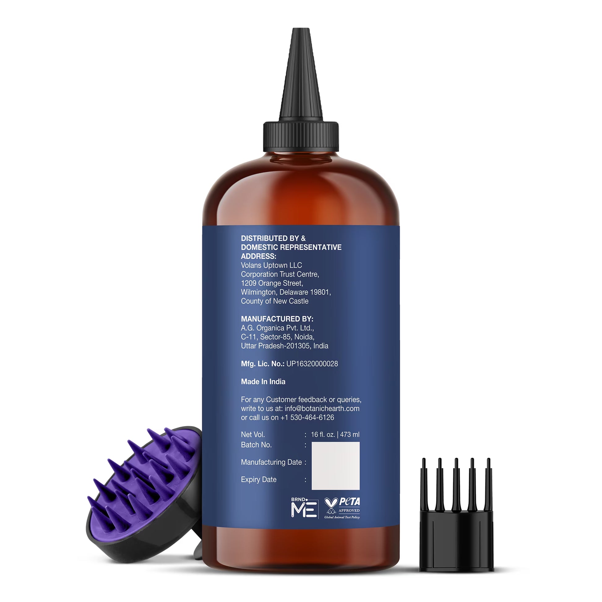 Rosemary 16 Fl Oz HAIR OIL (Carrier Oil PET Bottle Packging + Ambered Colour + Inner Plug + Nozzle + Combo Applicator + with Scalp Massager +Shrink Sleeve without Monocarton