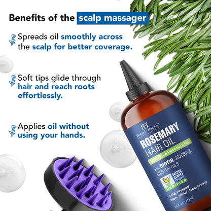 Rosemary 16 Fl Oz HAIR OIL (Carrier Oil PET Bottle Packging + Ambered Colour + Inner Plug + Nozzle + Combo Applicator + with Scalp Massager +Shrink Sleeve without Monocarton
