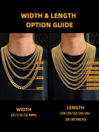 5Mm 18K Gold Filled Cuban Chain Necklaces, 30 Inch Heavy Chunky Stainless Steel Curb Necklace Hip Hop Punk Jewelry for Women
